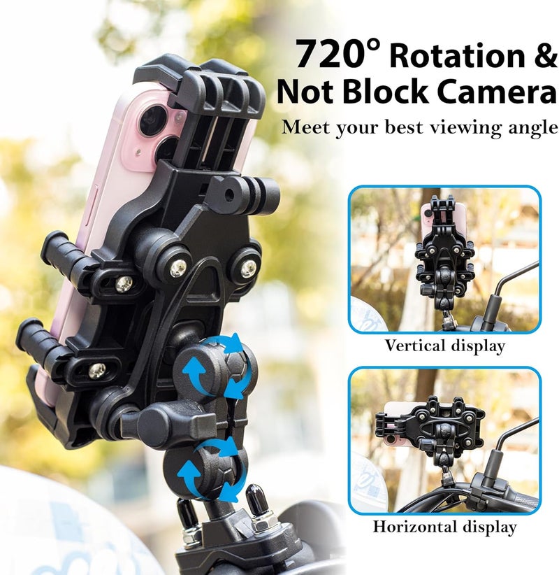 EMERK Motorcycle Phone Mount Holder - [Dual Vibration Dampener] [Anti-Shake Anti-Theft] Bike Phone Holder, Adjustable Handlebar Cellphone Cradle for Bicycle Road Scooter ATV Fit 4.7''-7.2'' Smartphone - Image 3